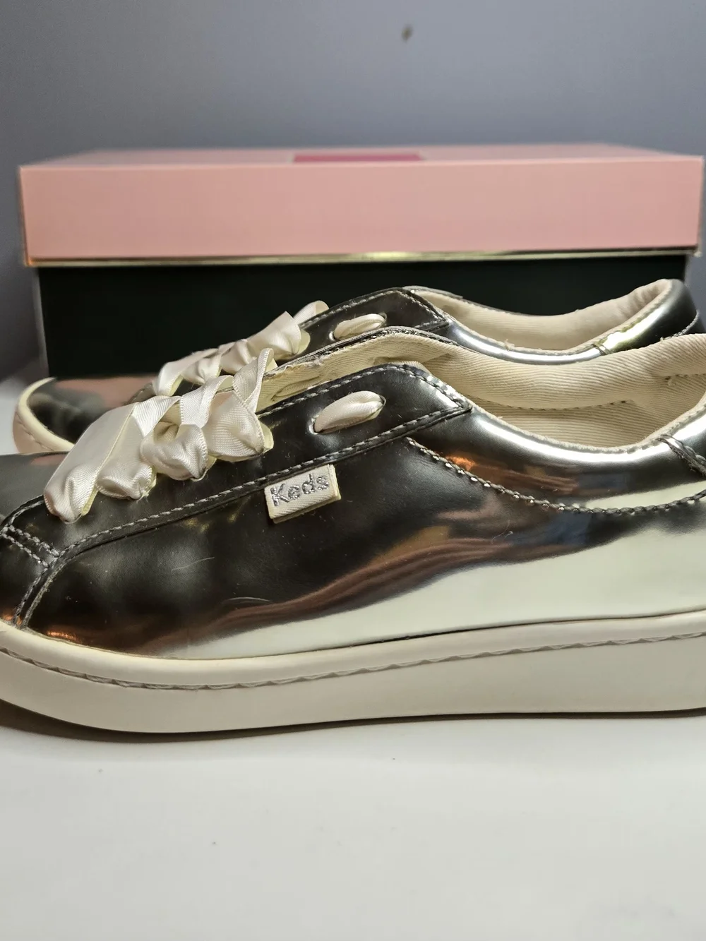 Kate Spade X Keds Silver Metallic Women's Sneakers - Casual Shine Size 6